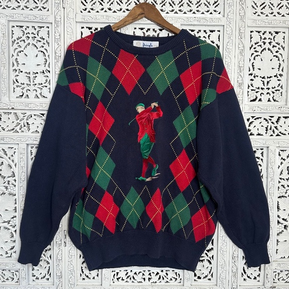 Vtg Pringle of Scotland Diamond Argyle Golf Grandpa Sweater Sz Large - Picture 1 of 7